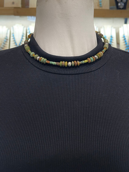 Green Turquoise with Navajo Pearls on Memory Wire by Lucinda Sardo, Navajo