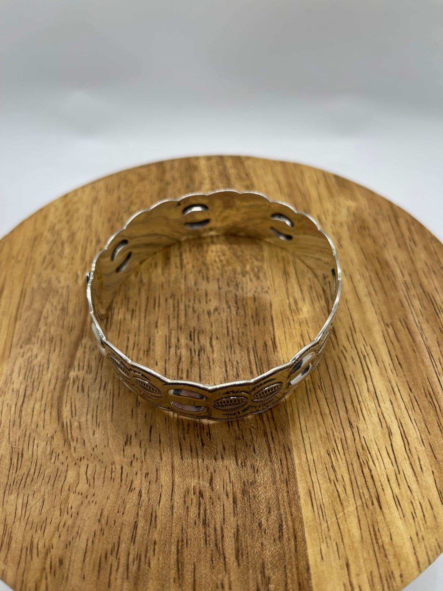 8 1/4" Sterling Silver Stamped Bangle by Jeremy Delgarito, Navajo