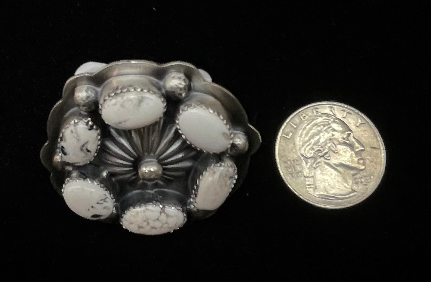 15mm Bale and 8.5 White Buffalo Pendant and Ring Set by Delbert Secatero, Navajo