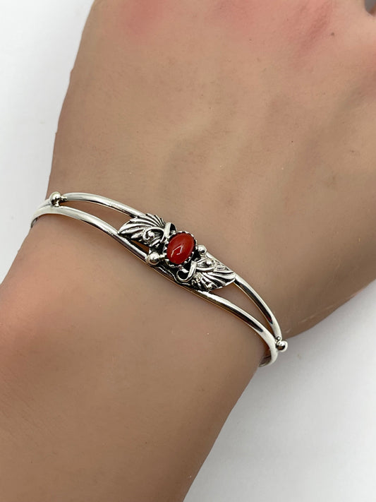6"-7" Red Coral Cuff by Harris Largo, Navajo