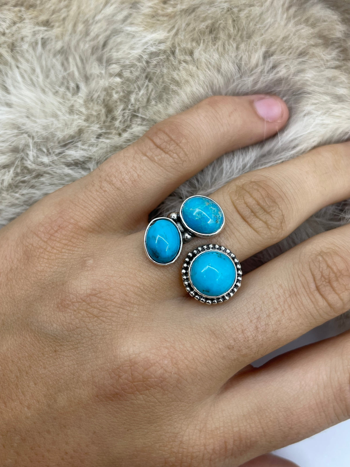 6.0 Semi-Adjustable 3 Stone Turquoise Ring
