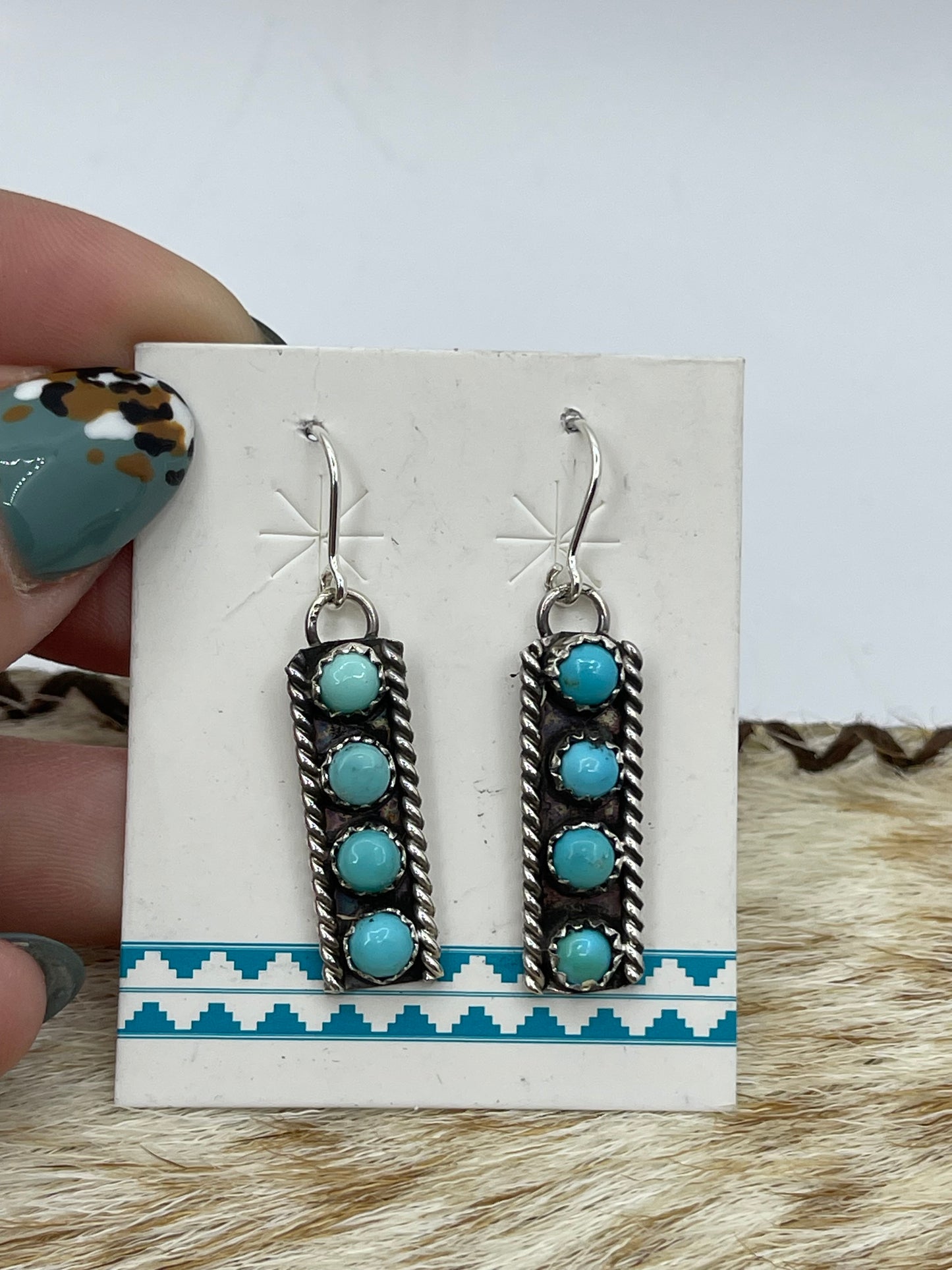 4 Stone Turquoise Bar Dangle Earrings