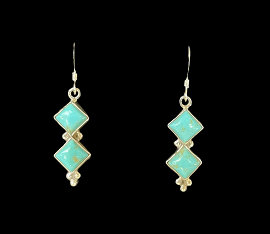 Two Stone Turquoise Hook Dangle Earring by Gary Shorty, Navajo