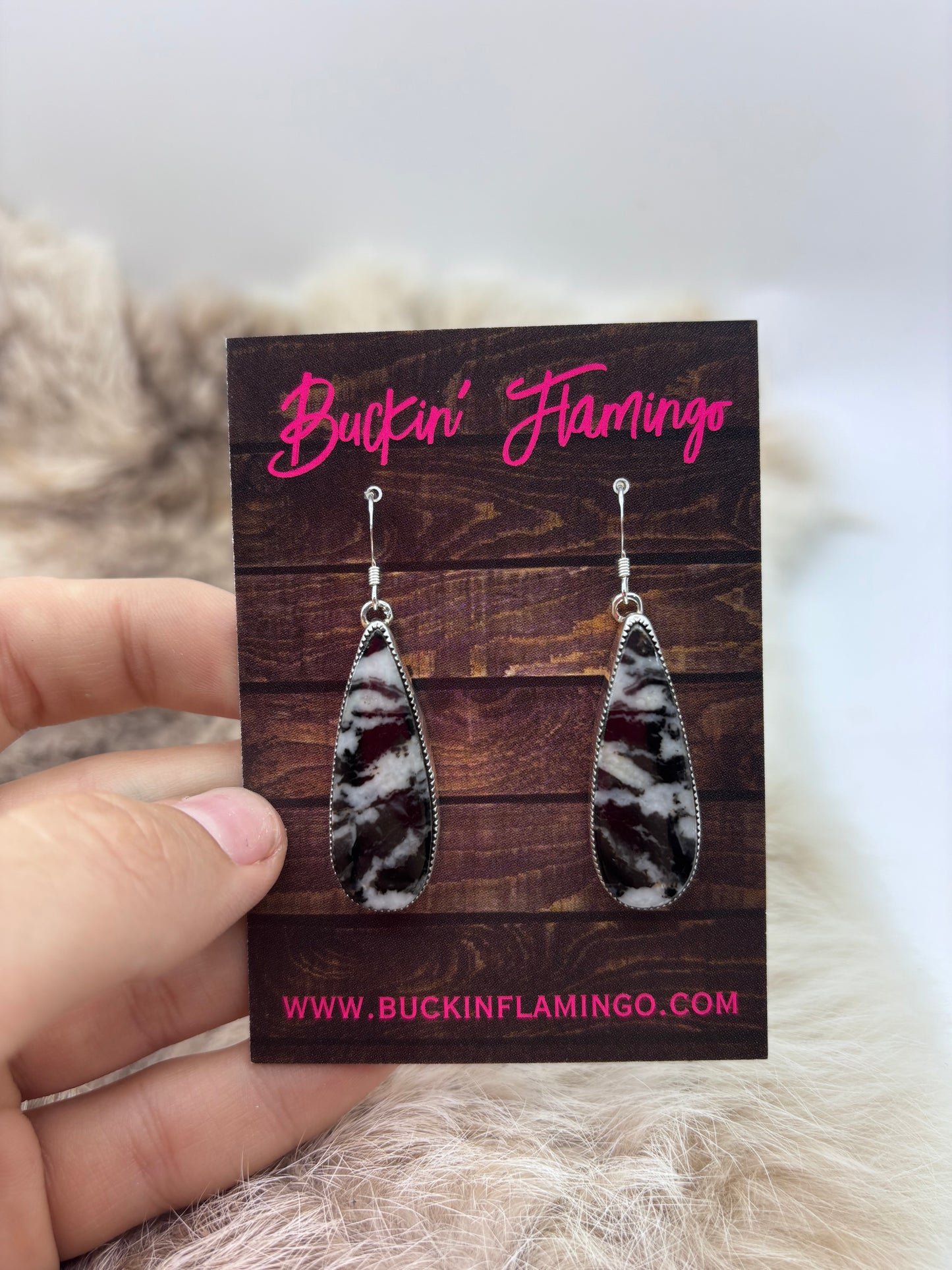 Zebra Jasper Dangle Earrings by Joelias Draper, Navajo