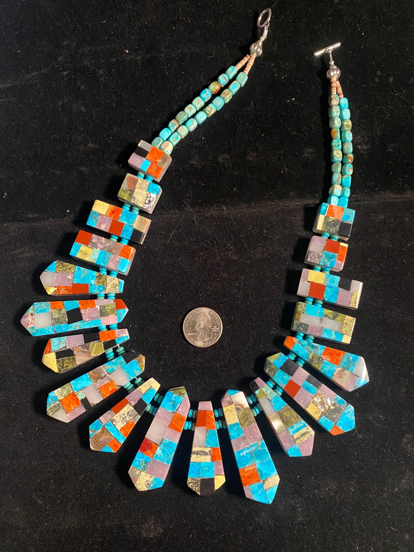 lot 14 10/20 Paper Thin Inlay Lapidary Necklace by Jolene Bird