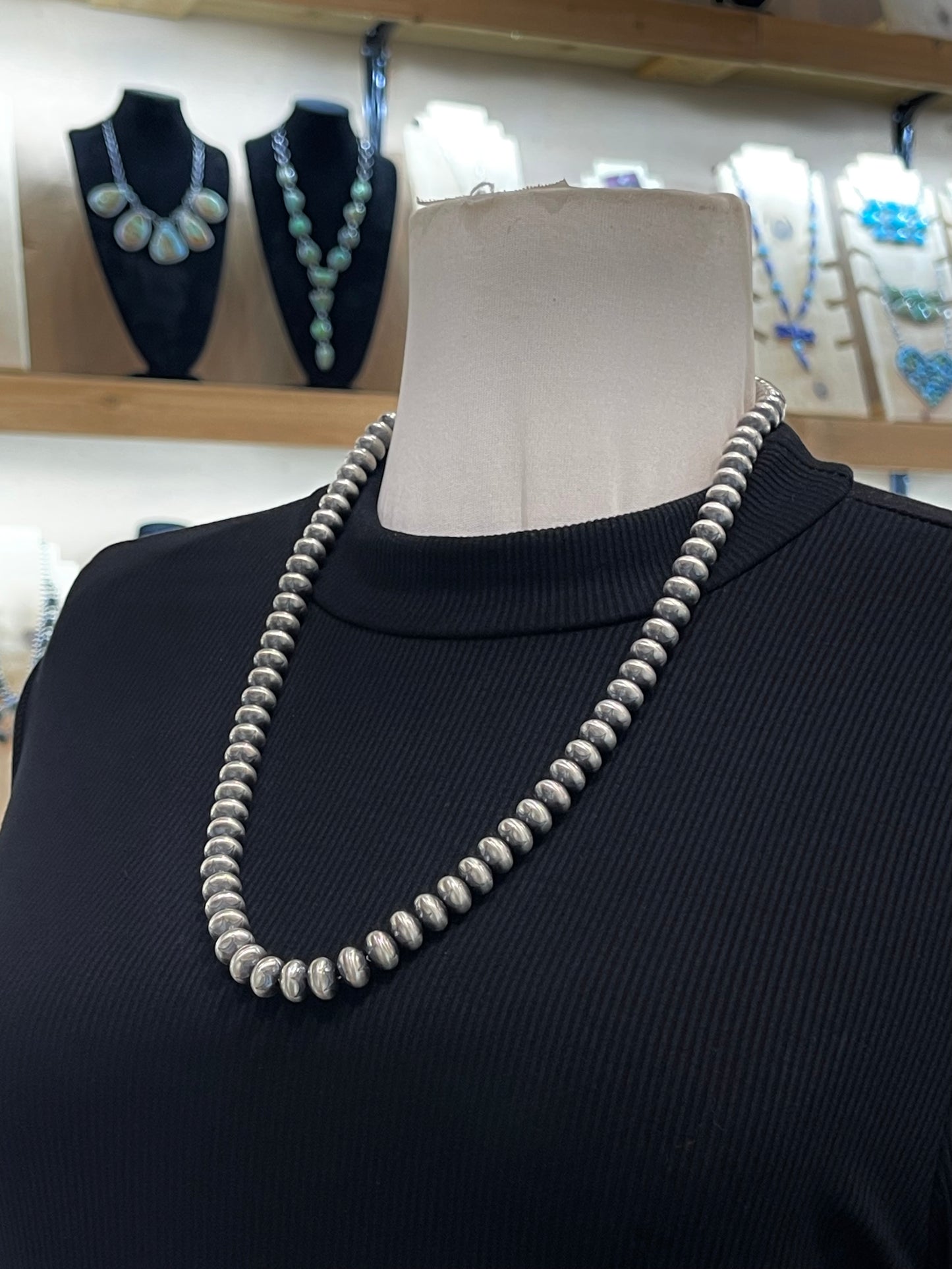 24" 9mm Handmade Navajo Pearl Necklace by Bryannen Halwood, Navajo
