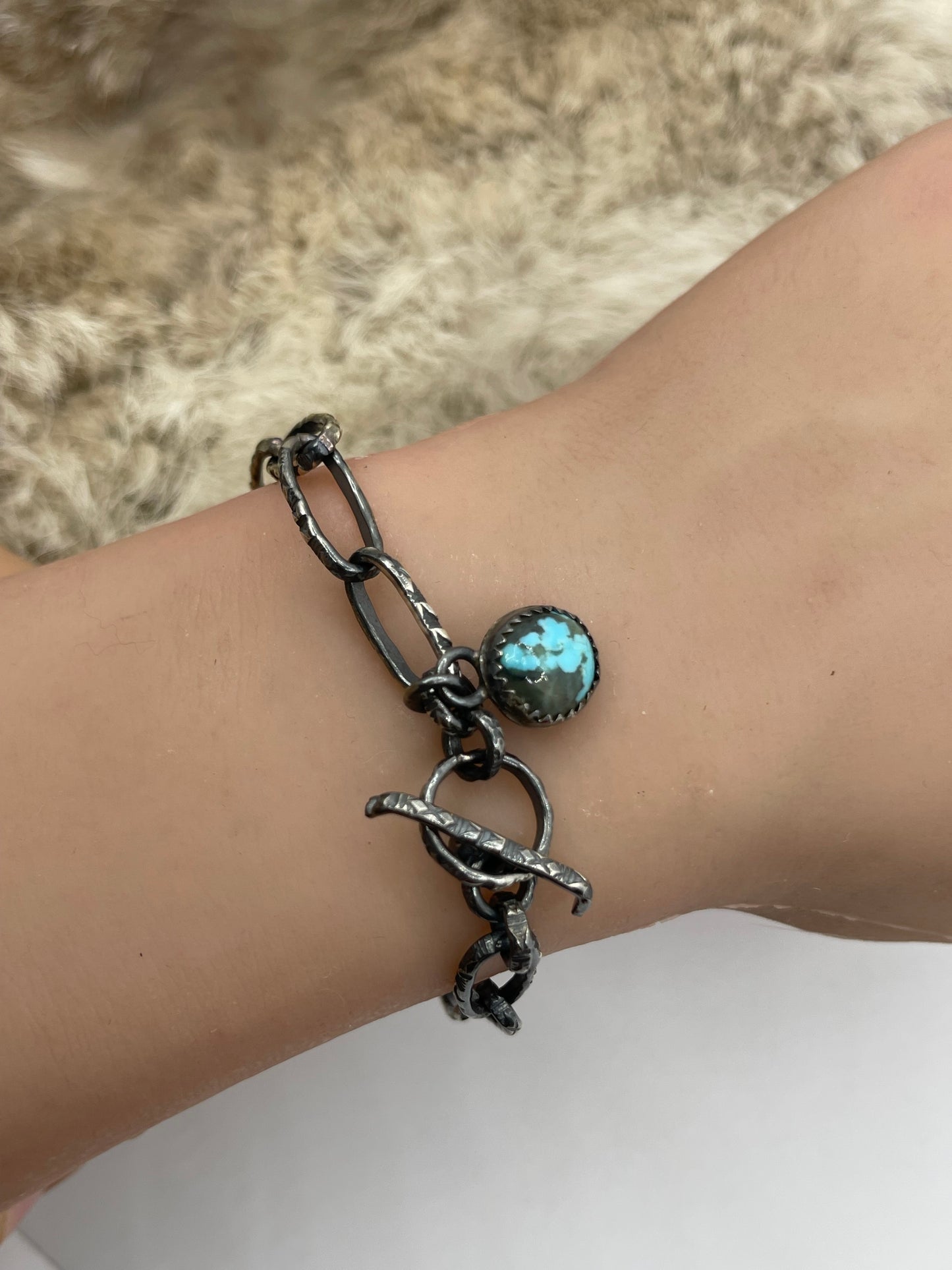 7” Paperclip Chain Bracelet with Turquoise by Bad Bronc