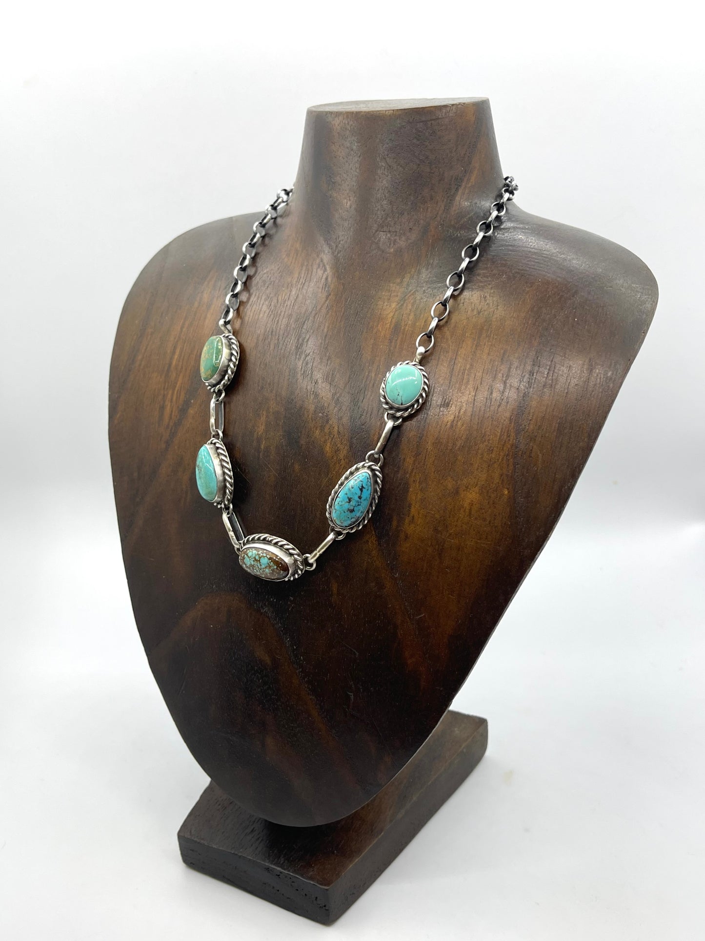 16" 5 Stone Turquoise Necklace by Augustine Largo, Navajo