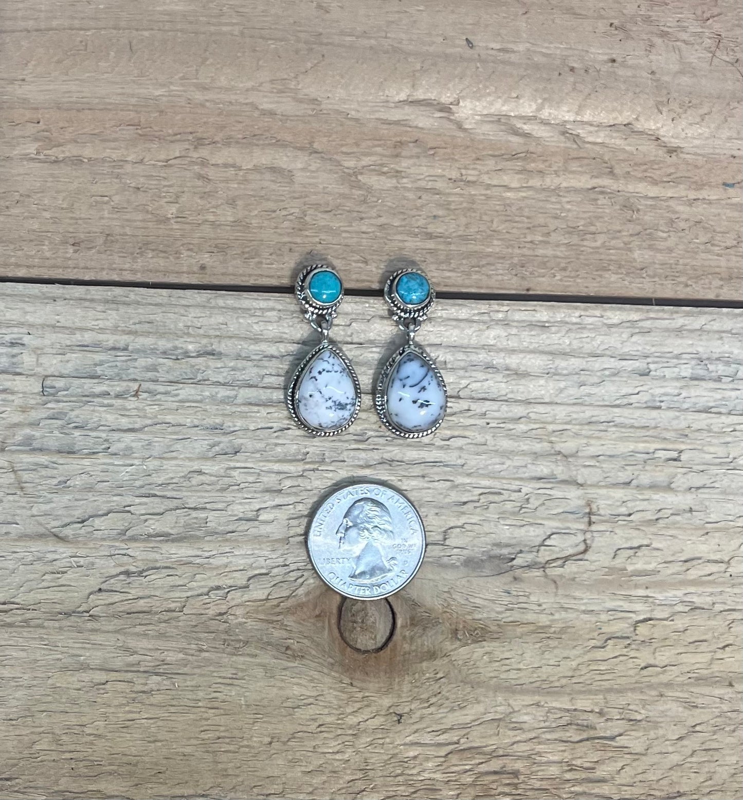 Dendritic Opal and Turquoise Post Dangle Earrings