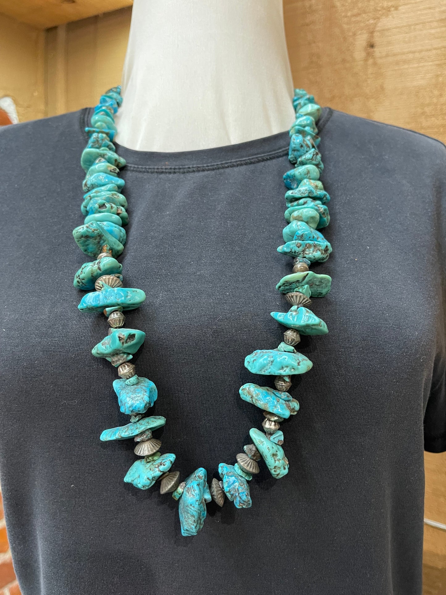Handmade Sinew Strung Turquoise Nugget Necklace