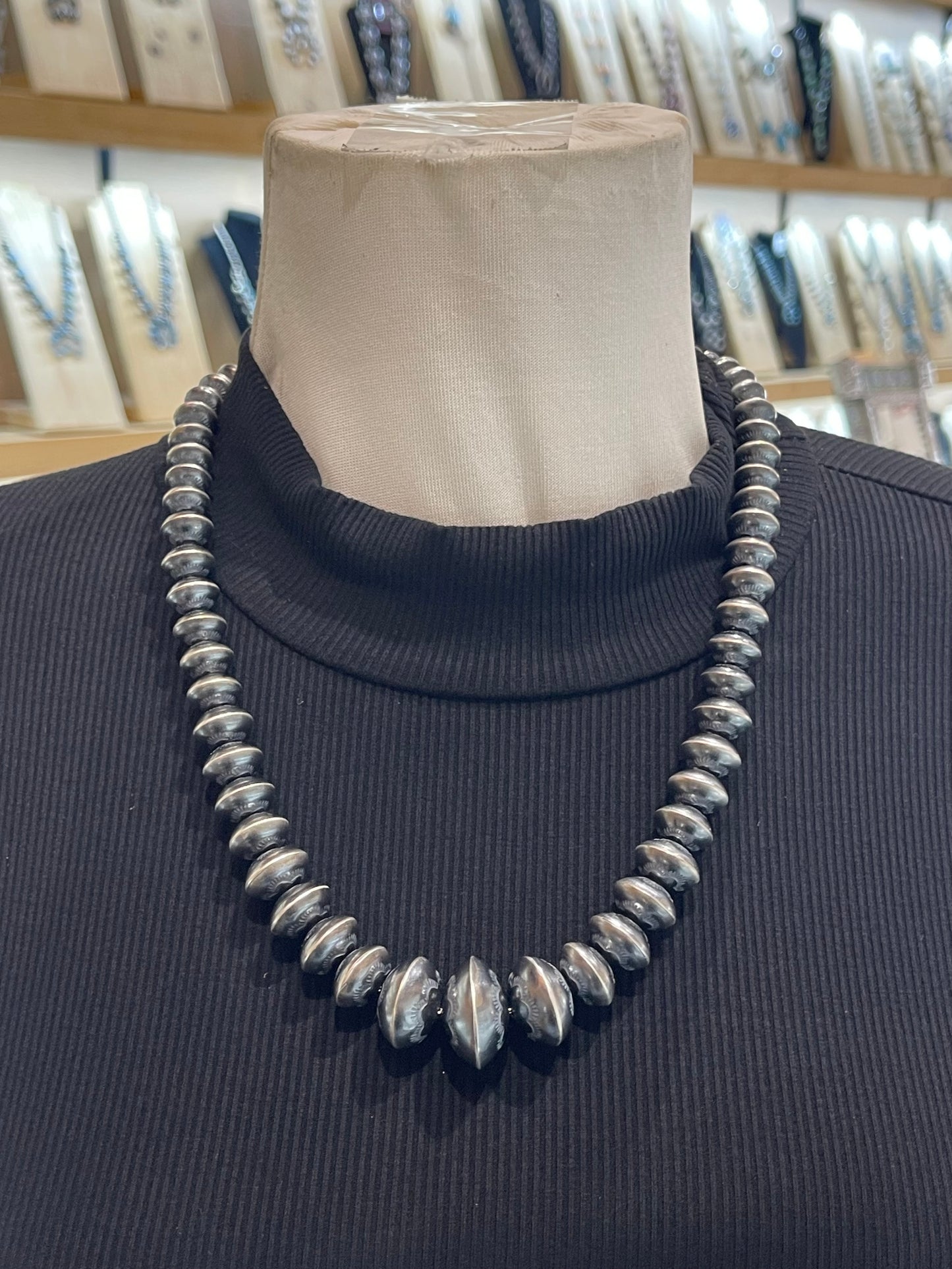 9mm-22mm Graduated Stamp Handmade Navajo Pearls by M. James, Navajo