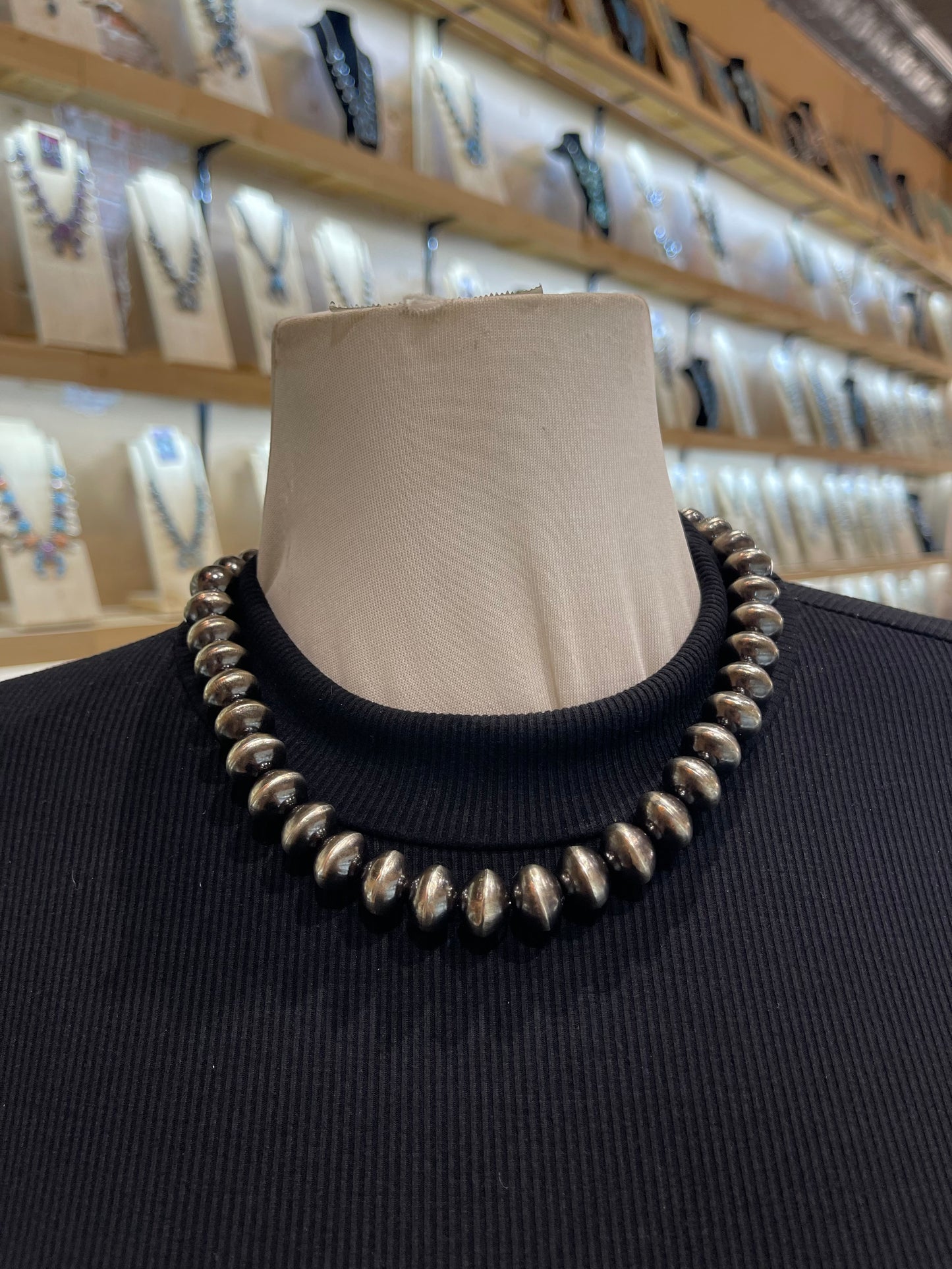 19” 14mm Handmade Navajo Pearls by Crystal Hailey, Navajo