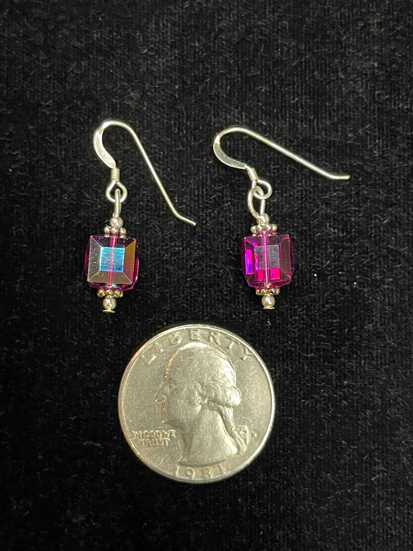 Dangle Earrings with Pink Swarovski Crystals