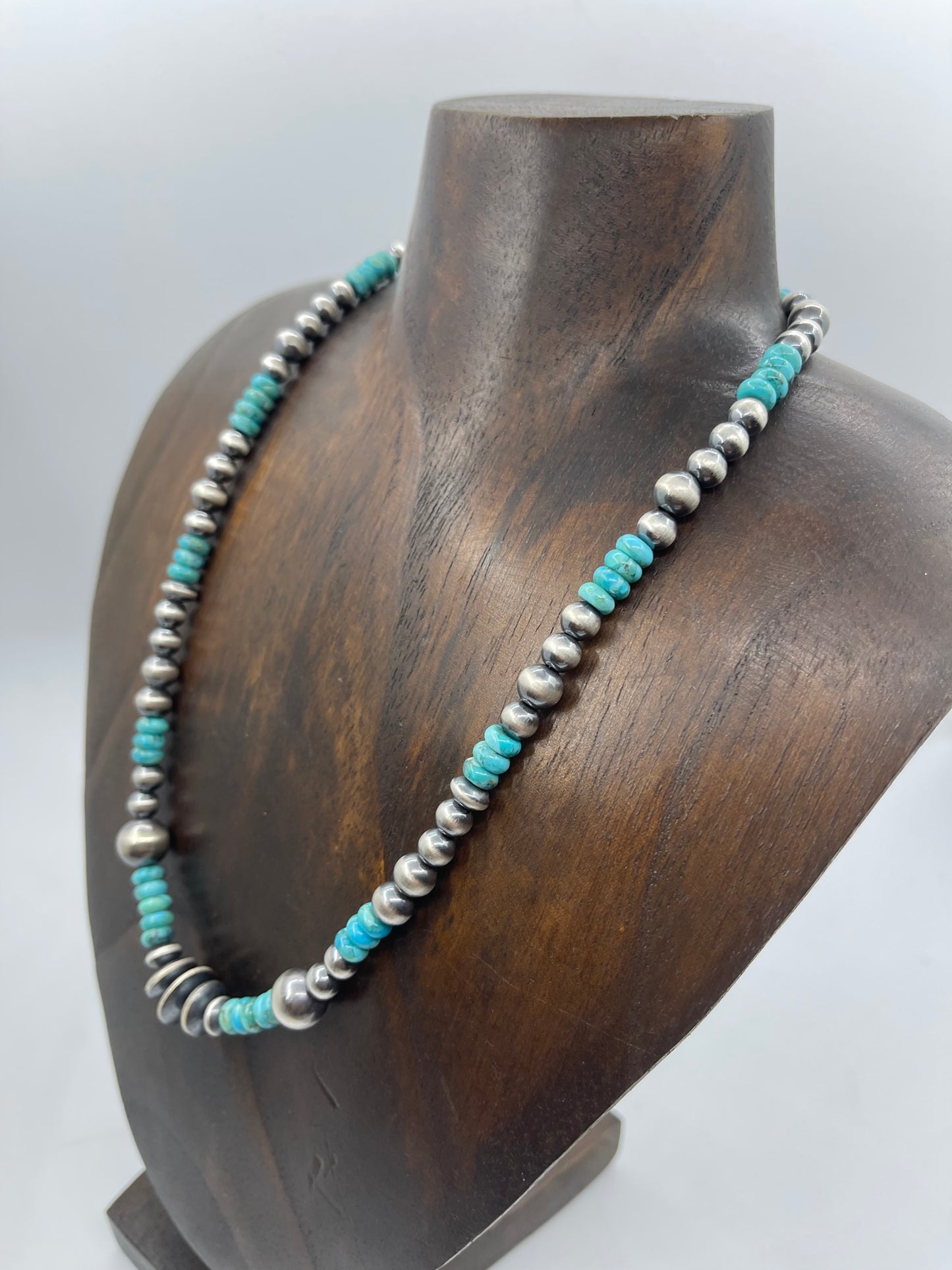 18" Turquoise and Navajo Pearls Necklace, Handmade