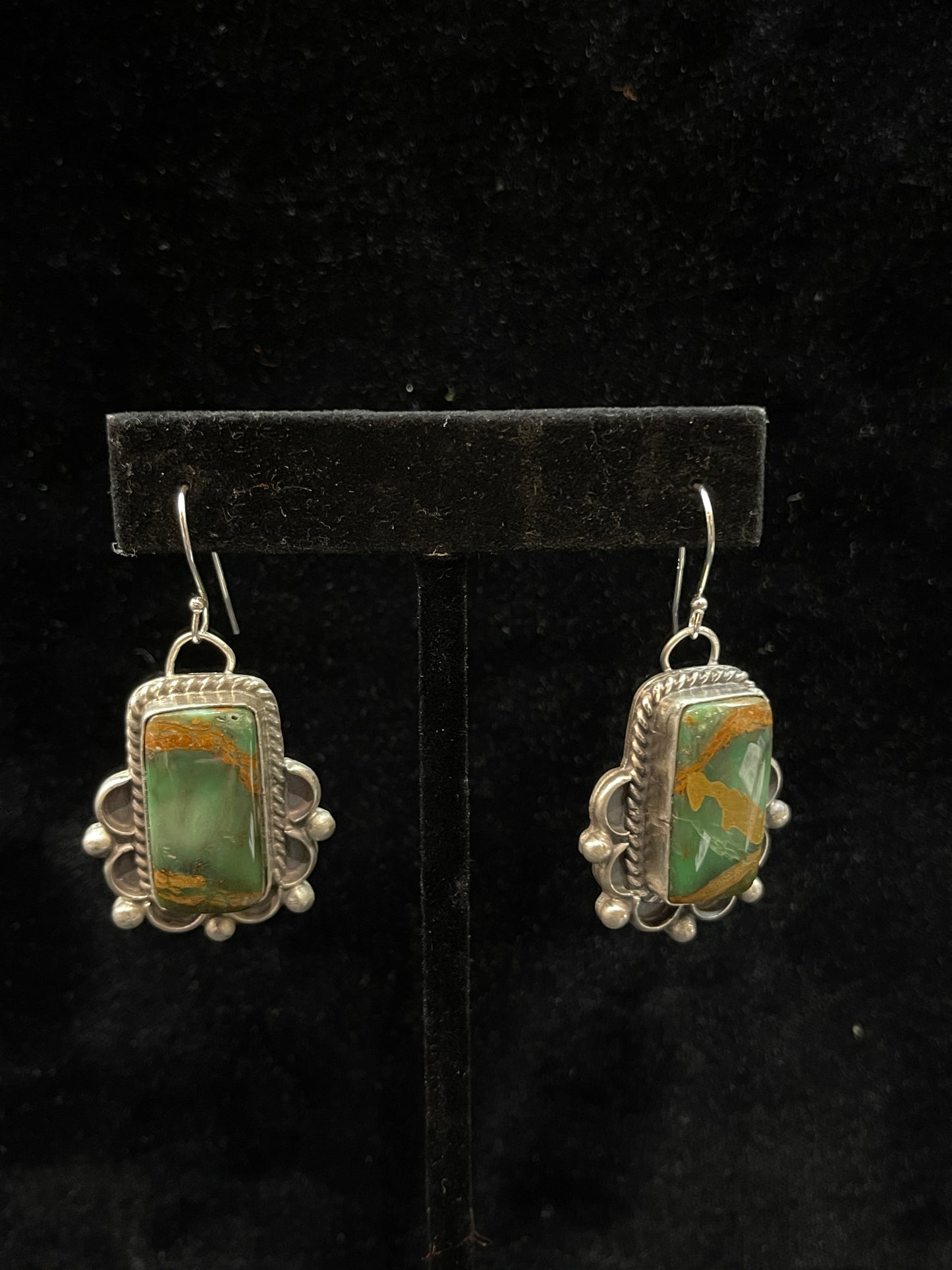 Mantis Turquoise Rectangle Dangle Earrings by Terrell Nez, Sr. Navajo