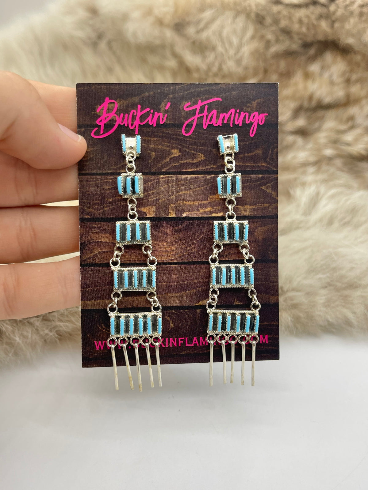 Tuquoise Needlepoint Chandelier Earring by Ashley Laate, Zuni