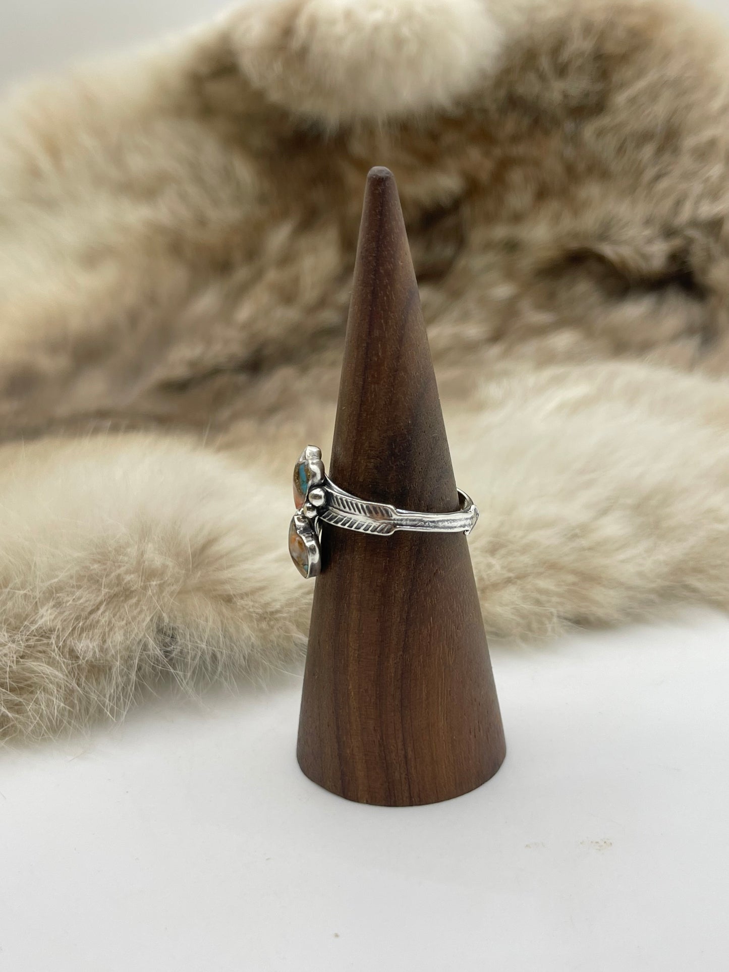8.0 Orange Crush Heart Ring by Ryntanna Yazzie, Navajo