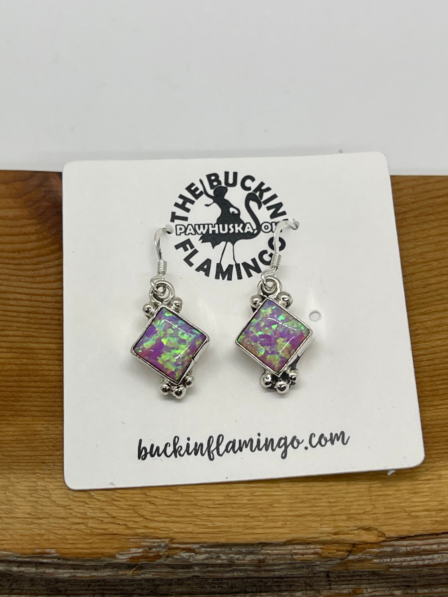 Pink Opal Diamond Shaped Dangle Earrings by Adelarae Yazzie, Navajo