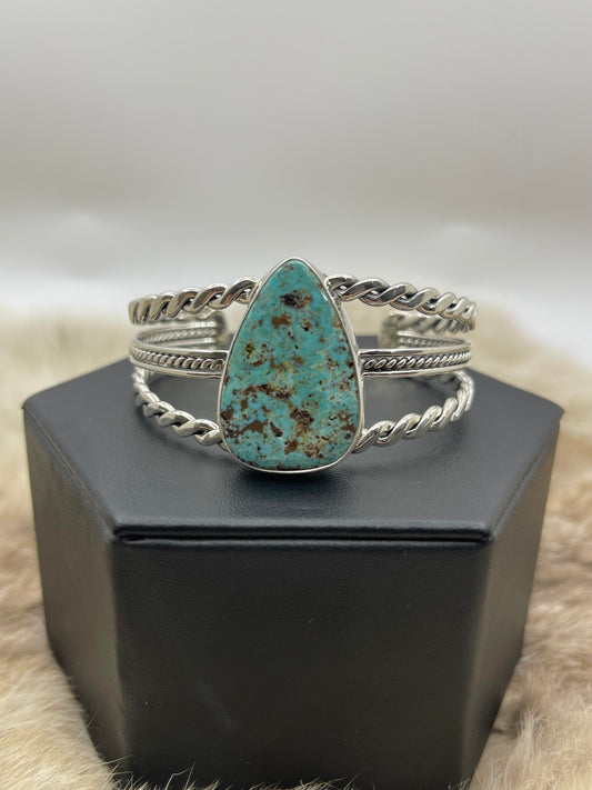 5.25"-7" Teardrop Cripple Creek Turquoise Cuff by Ray Tom, Navajo