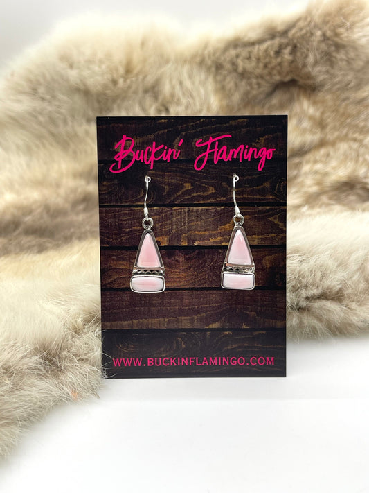 2 Stone Pink Conch Shell Earrings by Desiri Martin, Navajo
