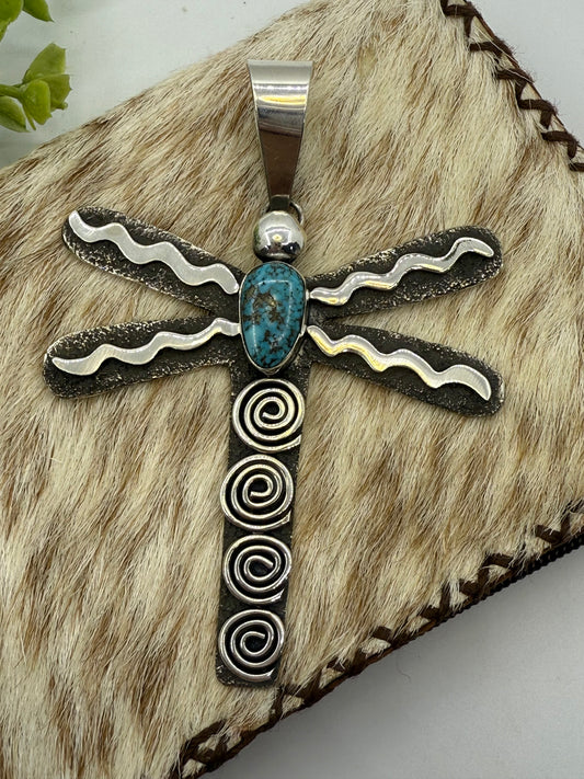 DragonFly Pendant with Sonoran Gold Turquoise by Alex Sanchez, Navajo