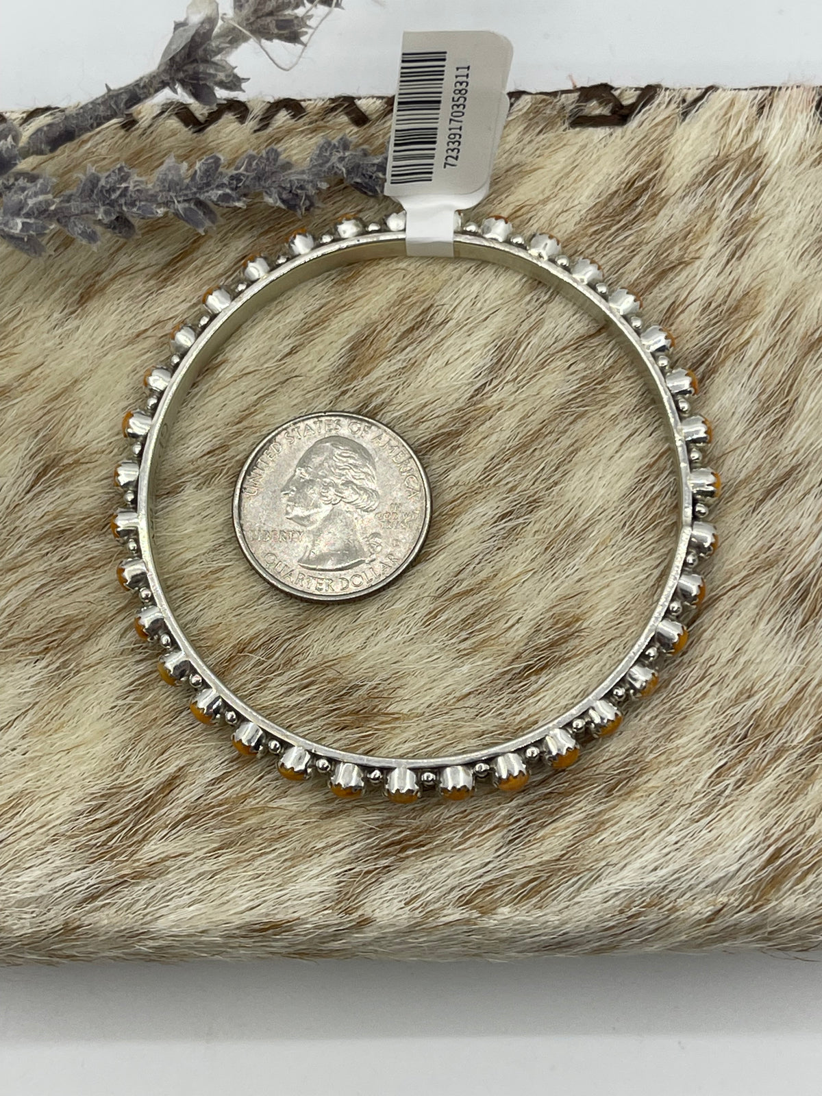 LOT 23 A 10/25 7 3/4" Orange Spiny Oyster Shell Bangle by Gaynell Parker, Navajo