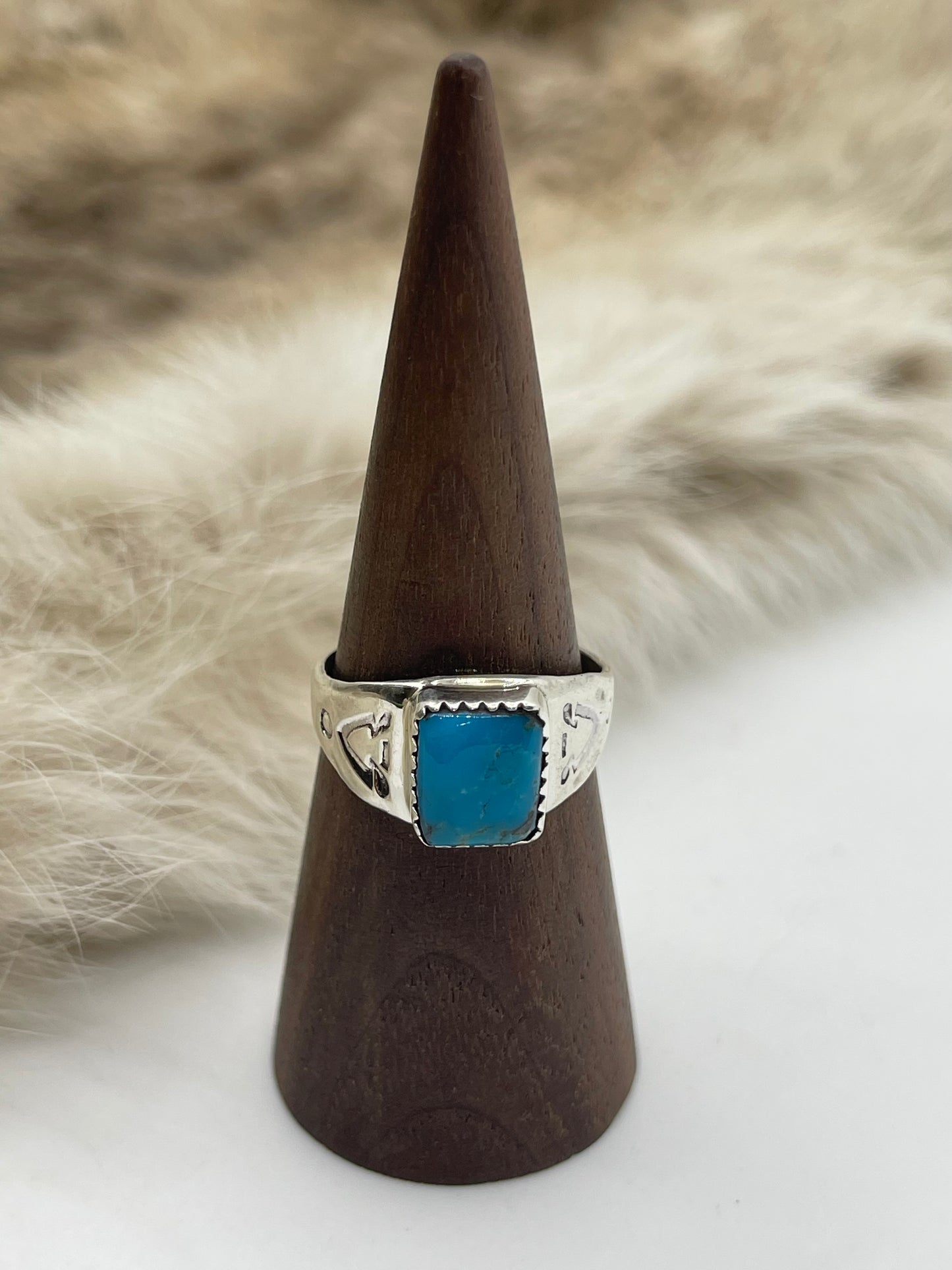 11.0 Square Turquoise Ring by Mary Lincoln, Navajo