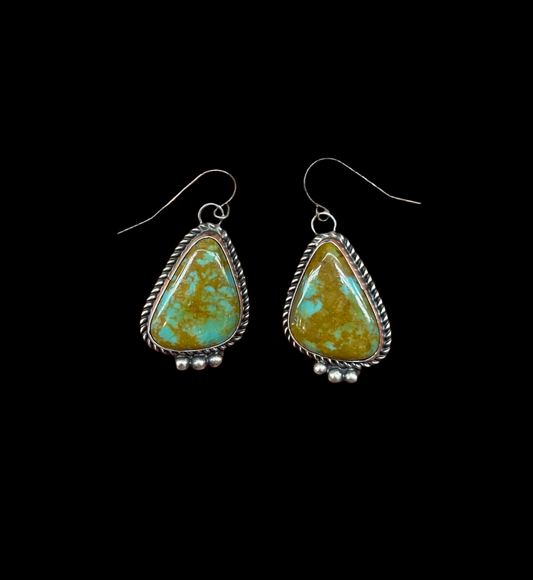 Kingman Turquoise Dangle Earrings by Judith Dixon, Navajo