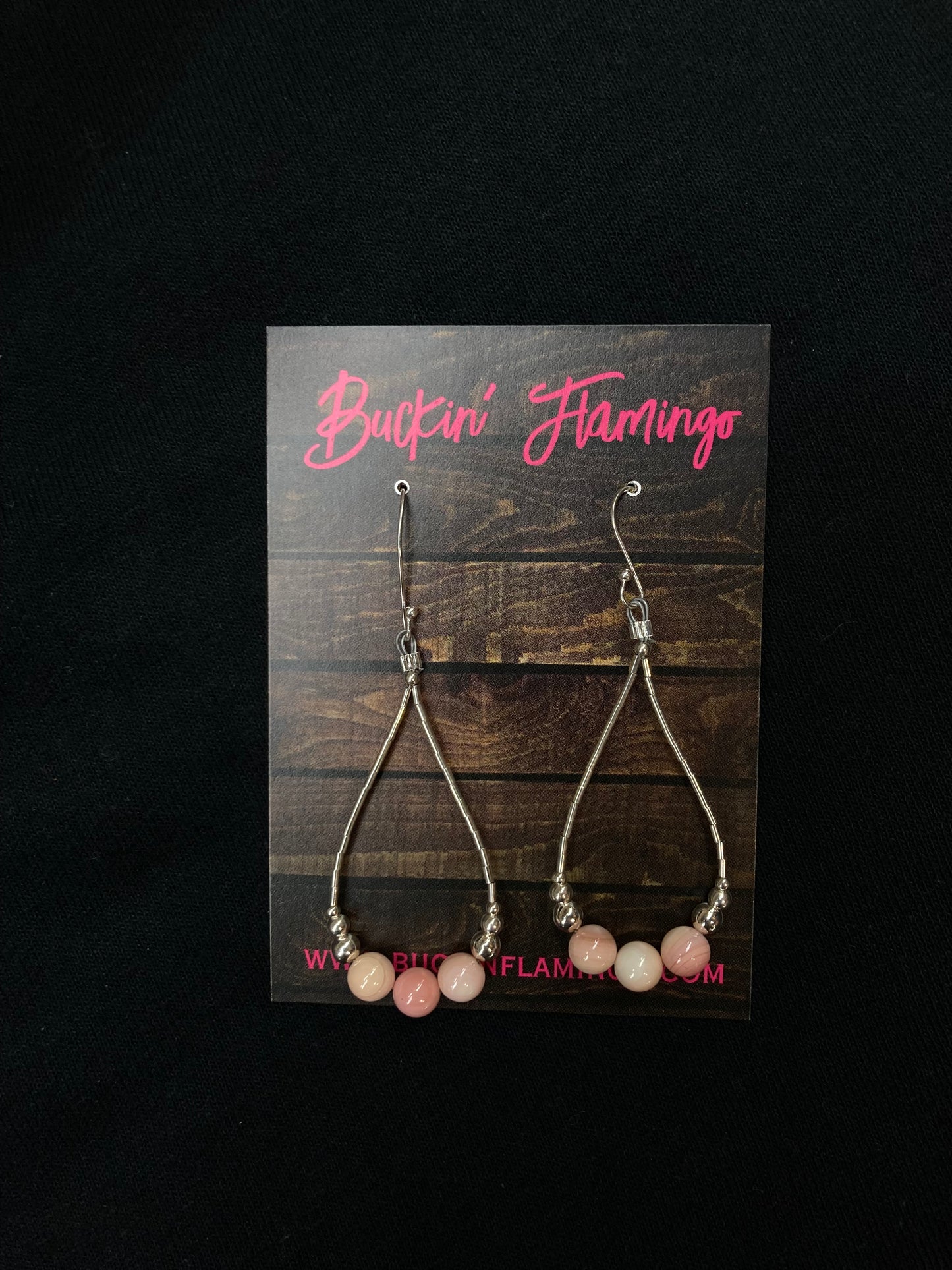 Pink Conch Shell and Liquid Silver Teardrop Dangle Earrings