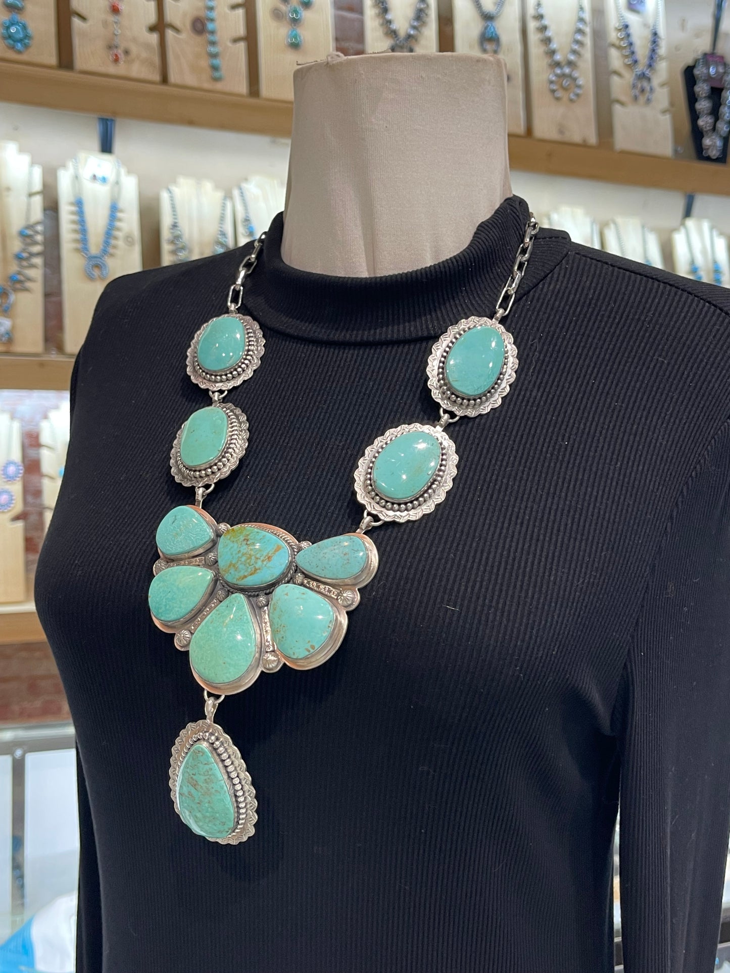 24" Turquoise Half Cluster Necklace by Jeff Largo, Navajo