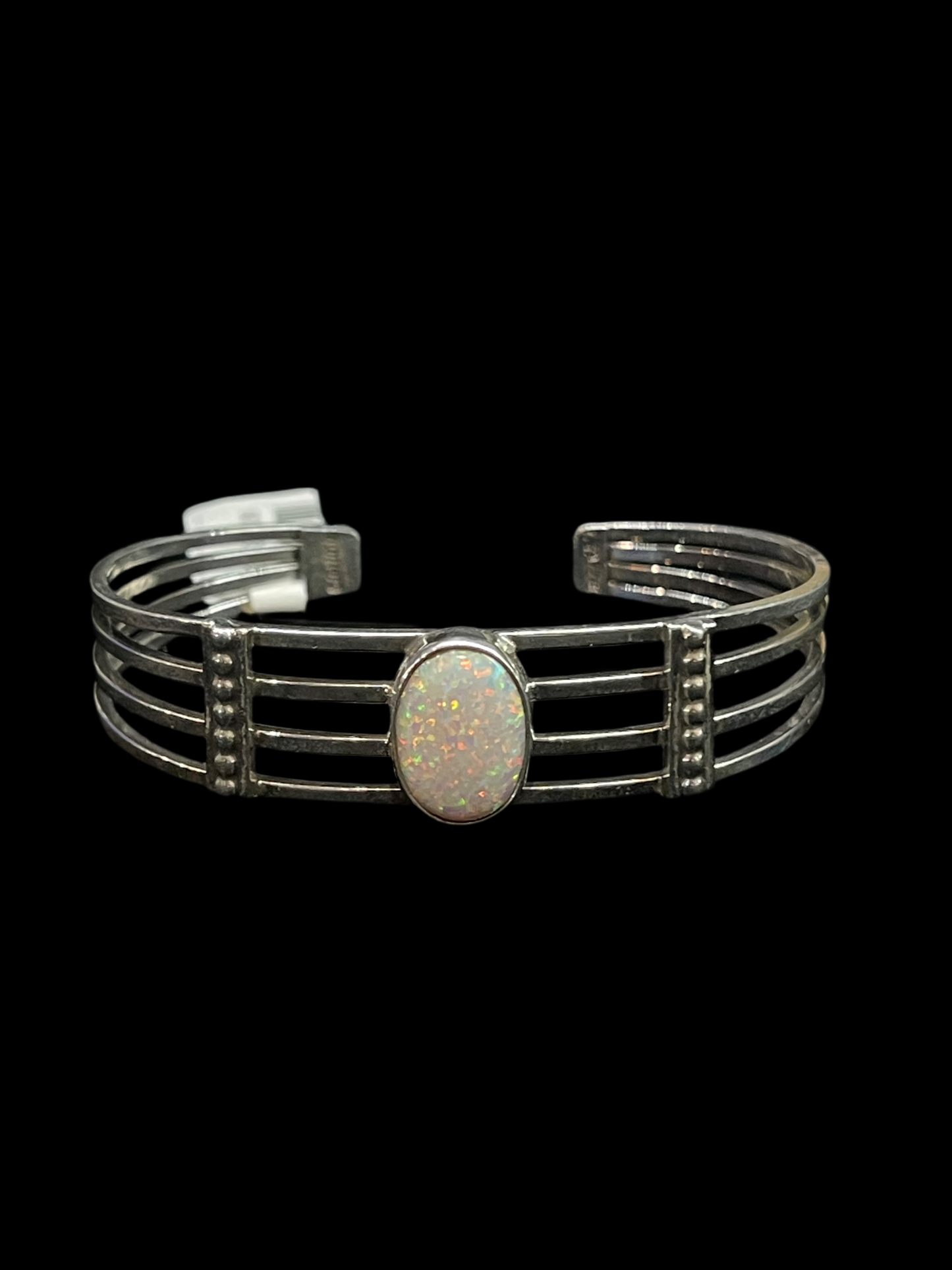 6"-7 1/4" White Opal Oval 4 Row Cuff by Thomas Yazzie, Navajo