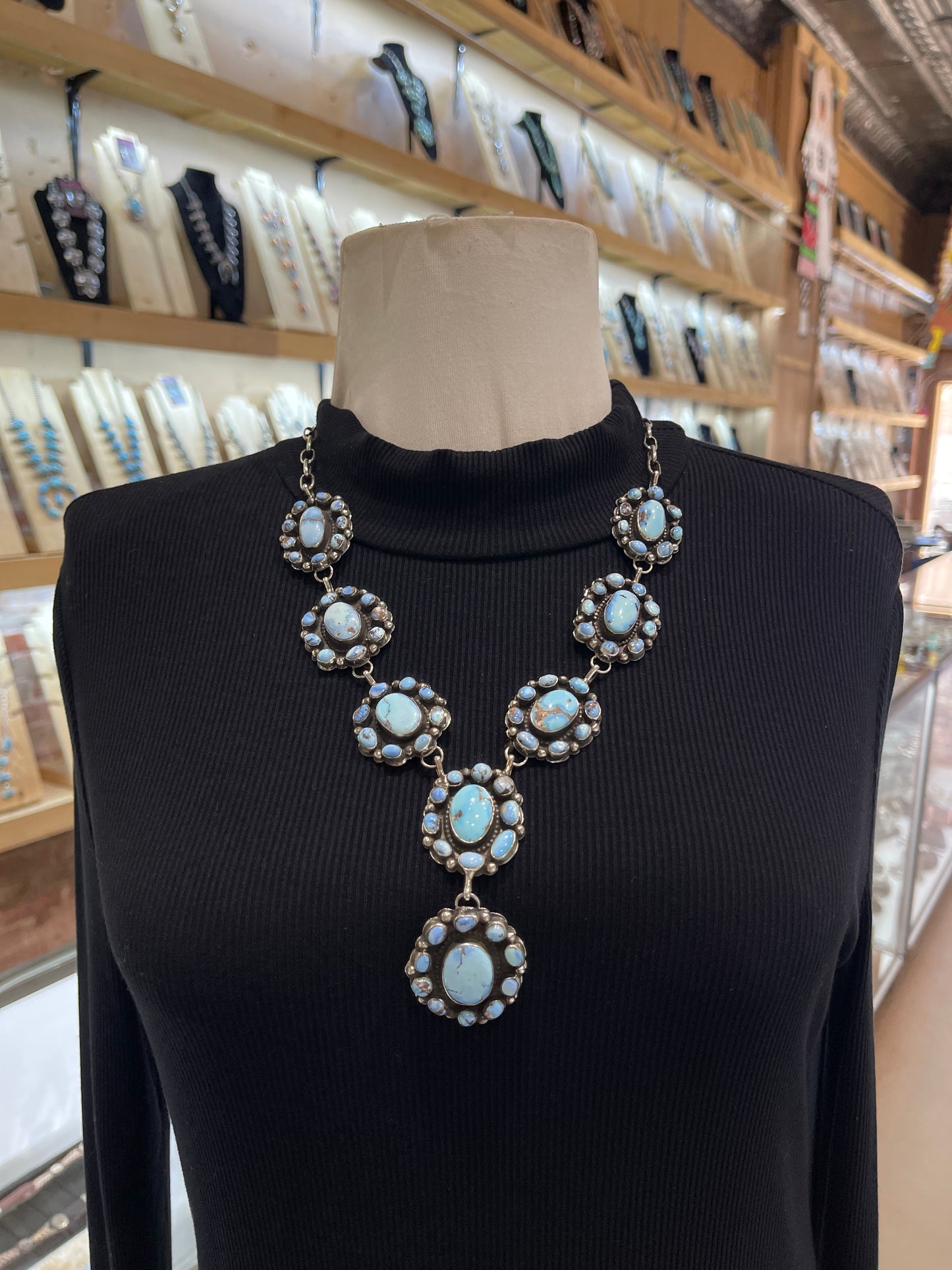 22" + 3" Drop Golden Hills Cluster Lariat Necklace & Earring Set by Jolene Begay, Navajo