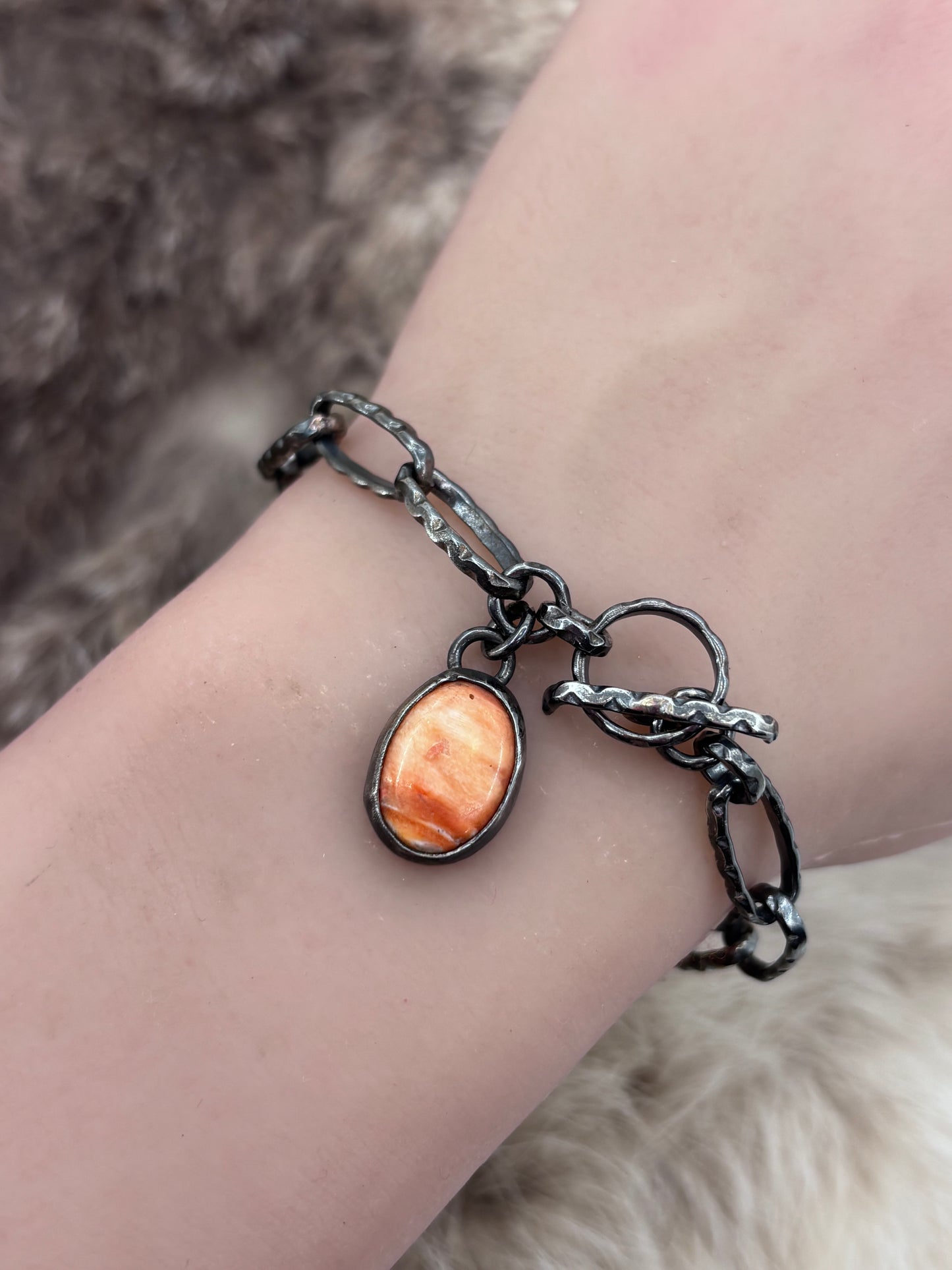 7" Paperclip Chain Bracelet with Spiny Oyster Stone by Bad Bronc