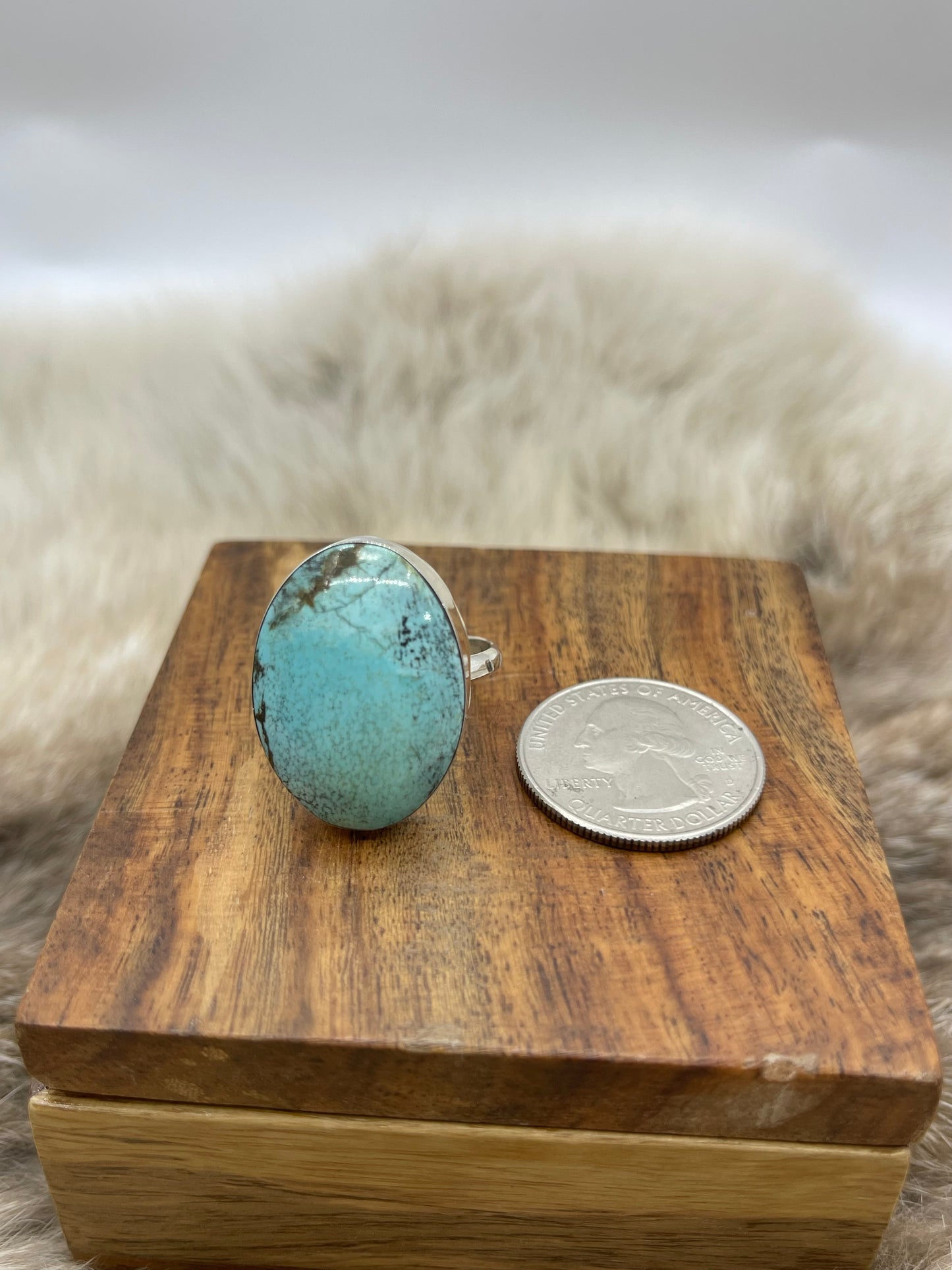 11.5 Oval Kingman Turquoise Ring By David Lopez, Navajo