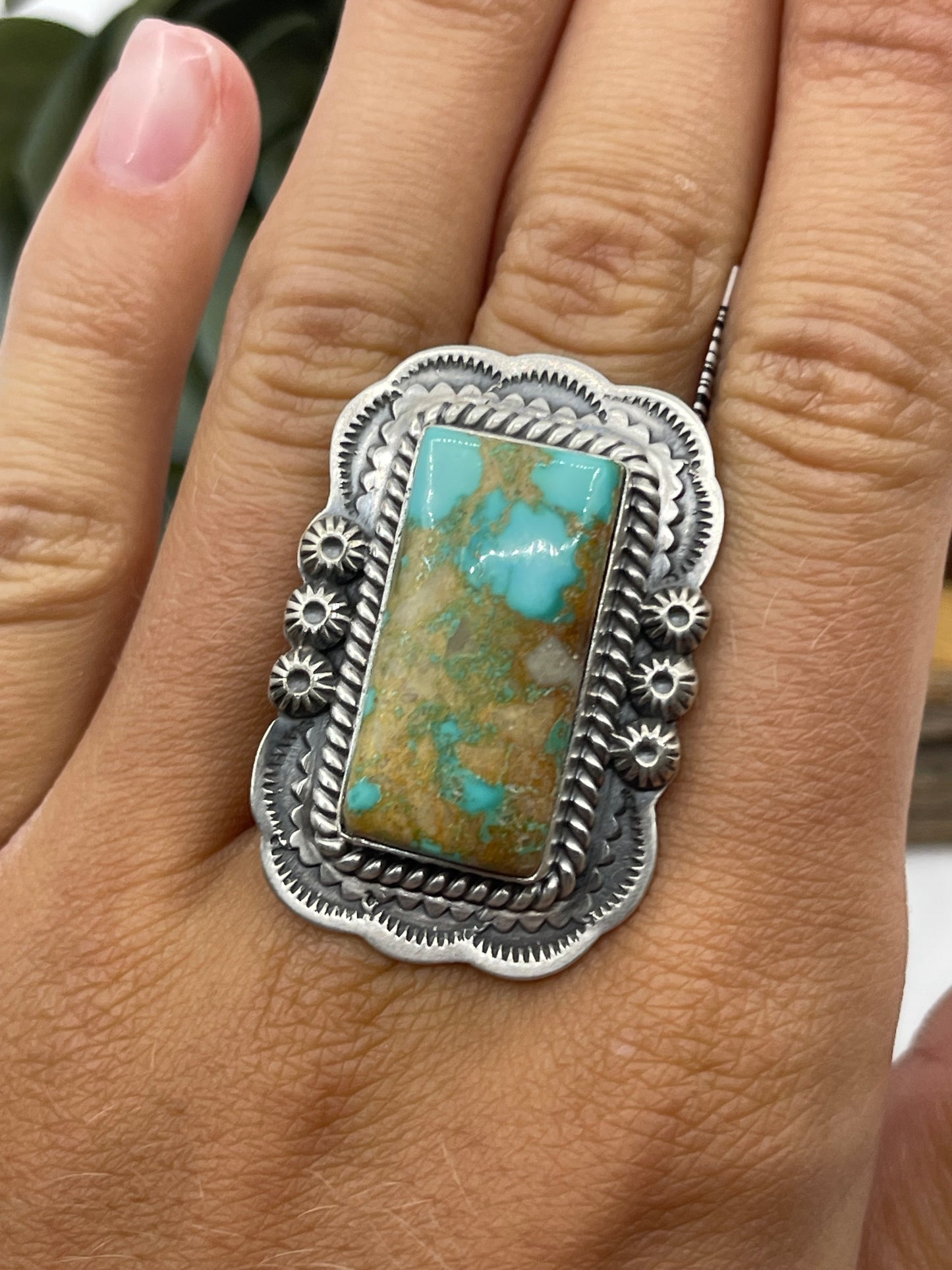 Adjustable Rectangle Mantis Turquoise Ring