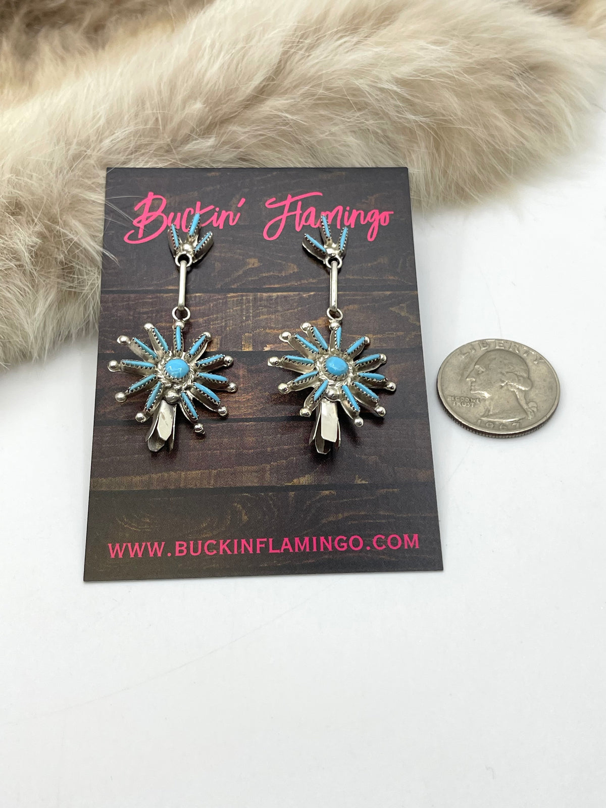 Zuni Needlepoint Star Blossom Earrings by Rena Cachini, Zuni