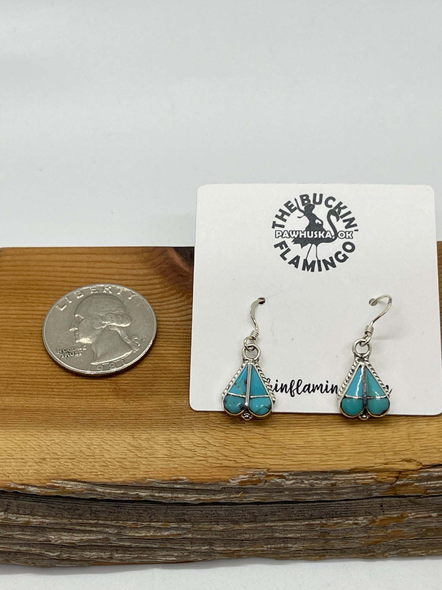 Turquoise Inlay Heart Dangle Earrings by Vaeida Nastacio, Zuni