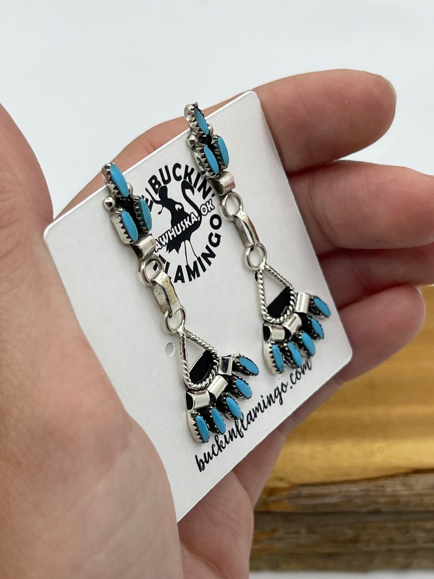 Sleeping Beauty Turquoise Post Dangle Earrings by Evonne Hustito, Zuni