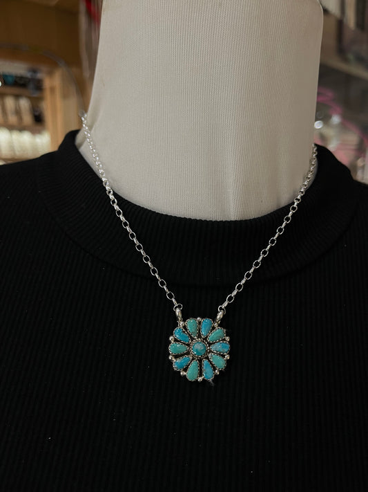 16" Turquoise Cluster Necklace by Alicia Wilson, Navajo