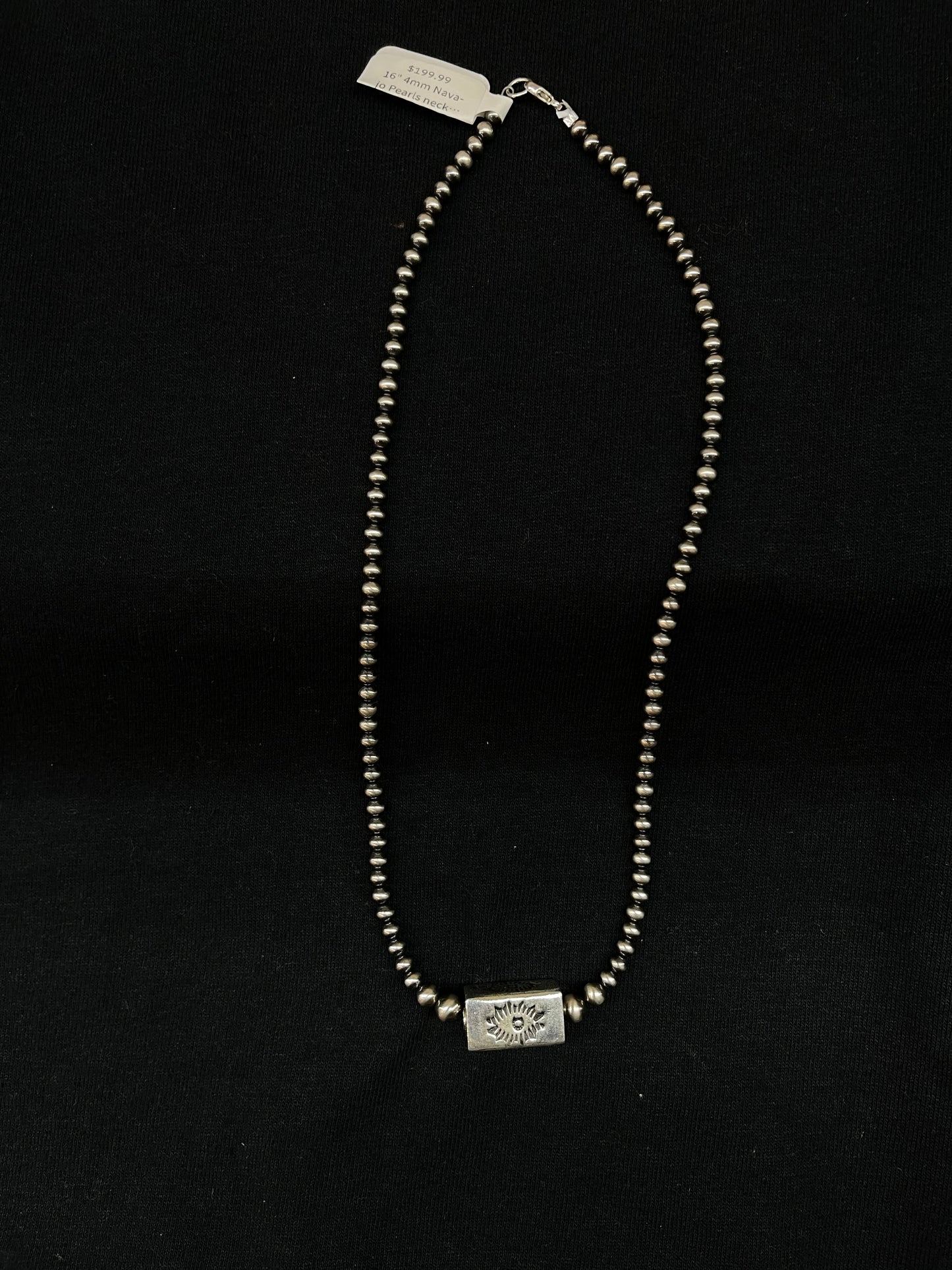 16" 4mm Navajo Pearls necklace with a 12mm Silver Box