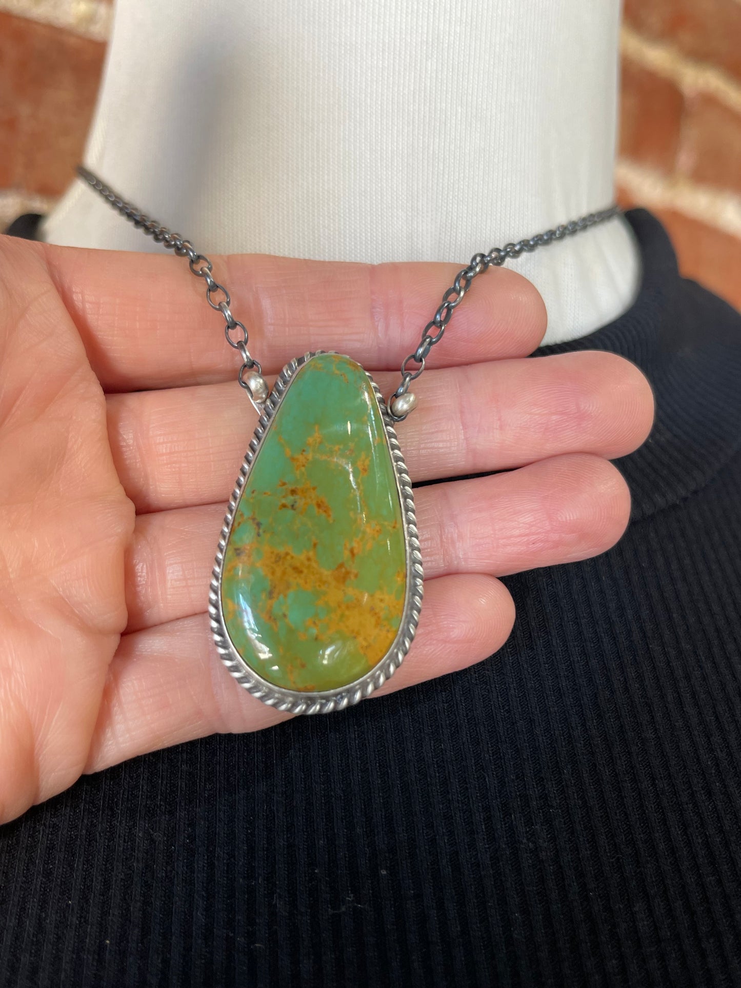 18" Royston Turquoise Teardrop Necklace by Johnny Dixon, Navajo