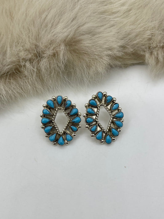 Turquoise Petit Point Post Earrings by Herbert Lastiyano, Zuni