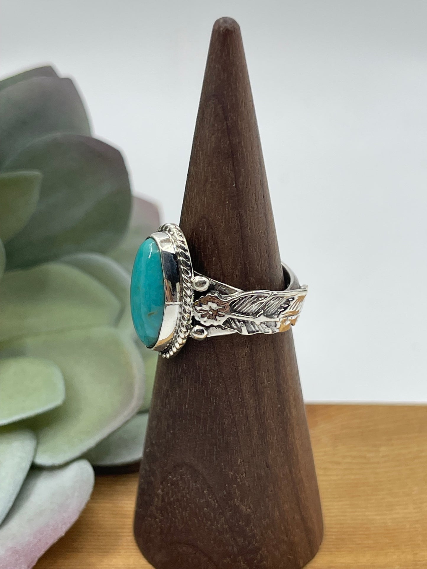 5.5 Oval Kingman Turquoise Ring by Annette Chiquito, Navajo