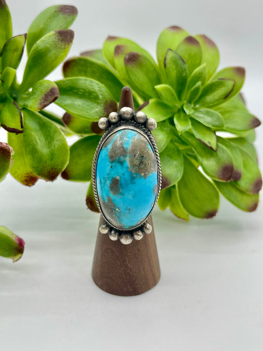 5.0 Oval Persian Turquoise Ring By Boyd Ashley Navajo