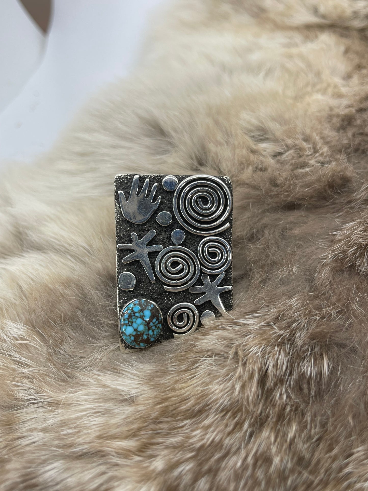 7.0 Kingman Spiderweb Turquoise Ring by Alex Sanchez, Navajo
