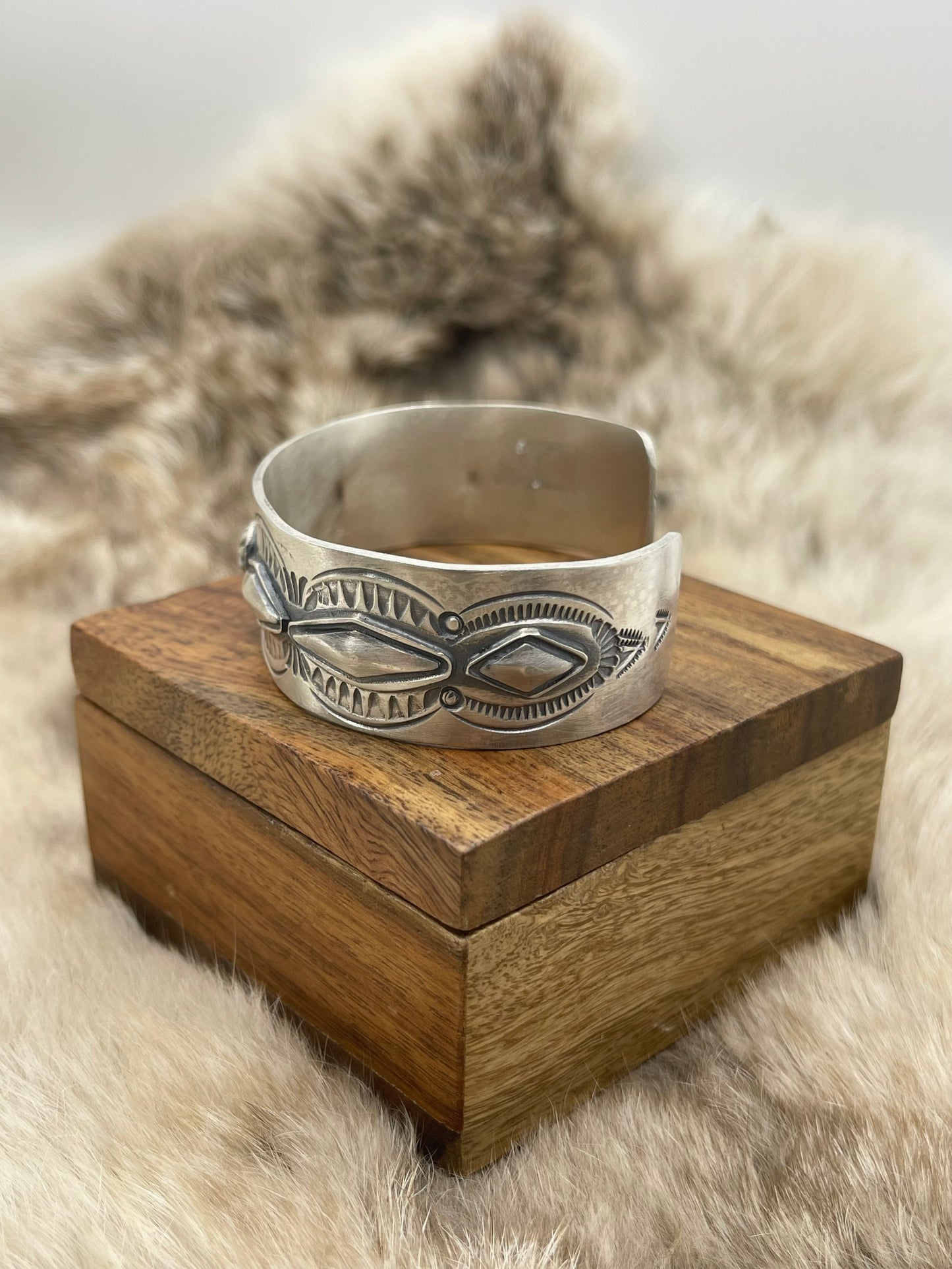 3/4" Wide All Silver Band with Designs by Boyd J. Ashley, Navajo