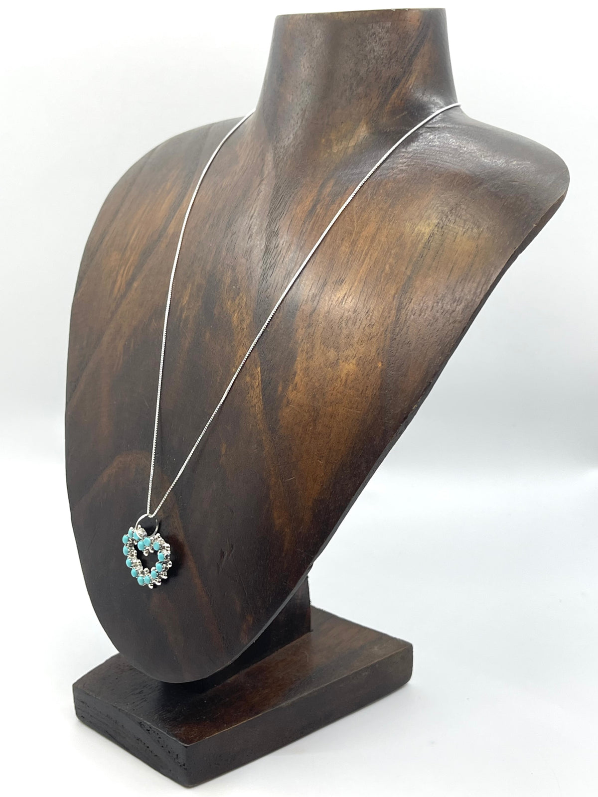 18” Chain with Sleeping Beauty Turquoise Heart Pendant by Marion Quam, Zuni