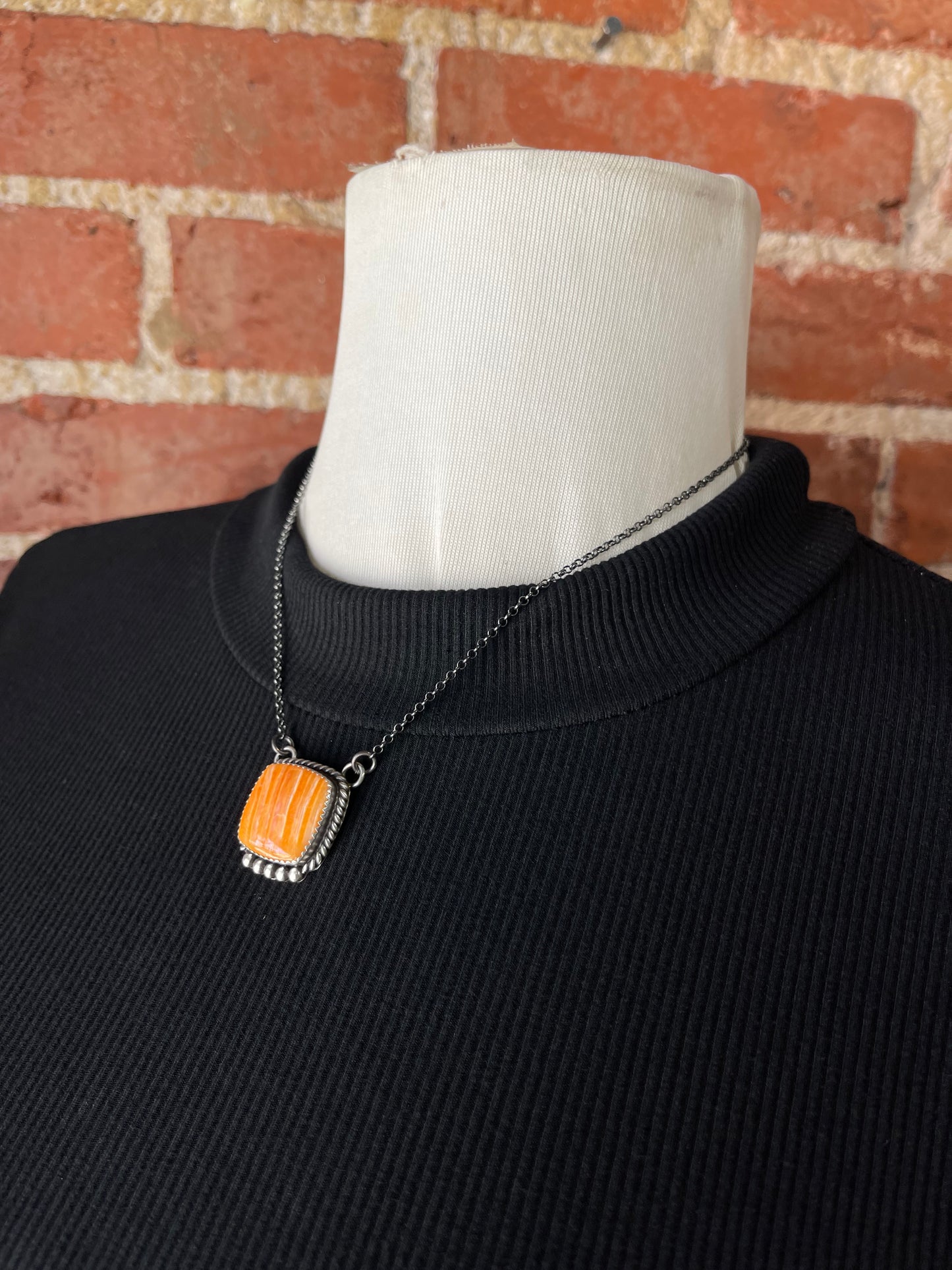 LOT 5 A 1/18 16" Orange Spiny Oyster Shell Square Necklace by Freda Martinez, Navajo