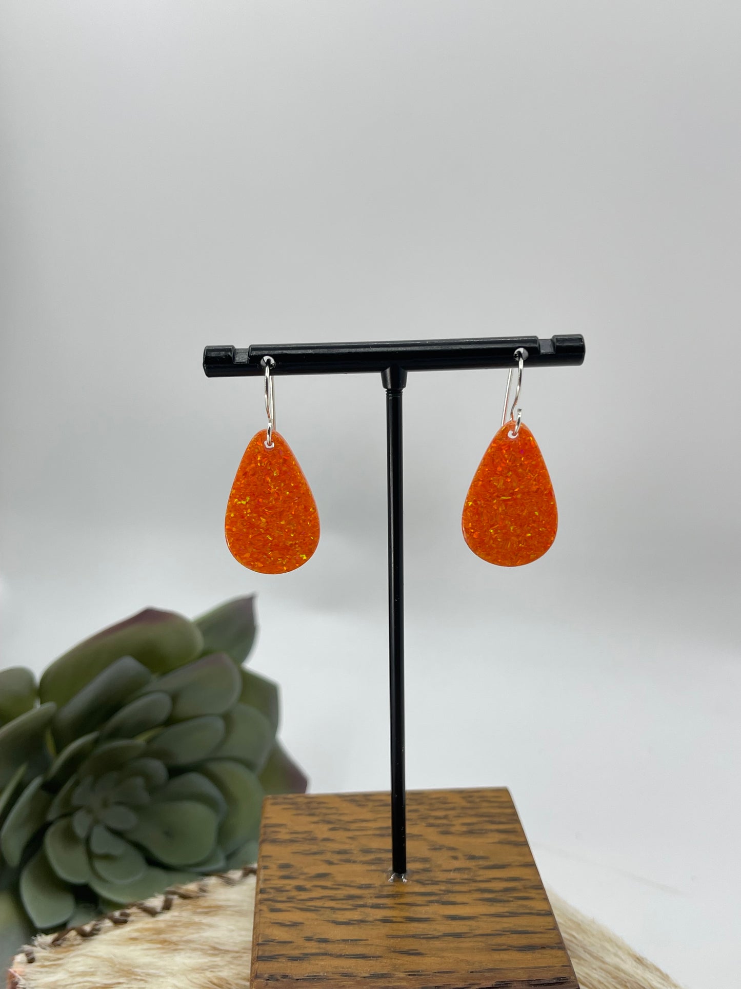 Orange Opal Teardrop Slab Dangle Earrings