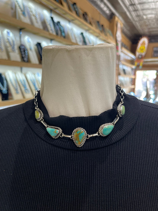 16" 5 Stone Turquoise Necklace by Augustine Largo, Navajo